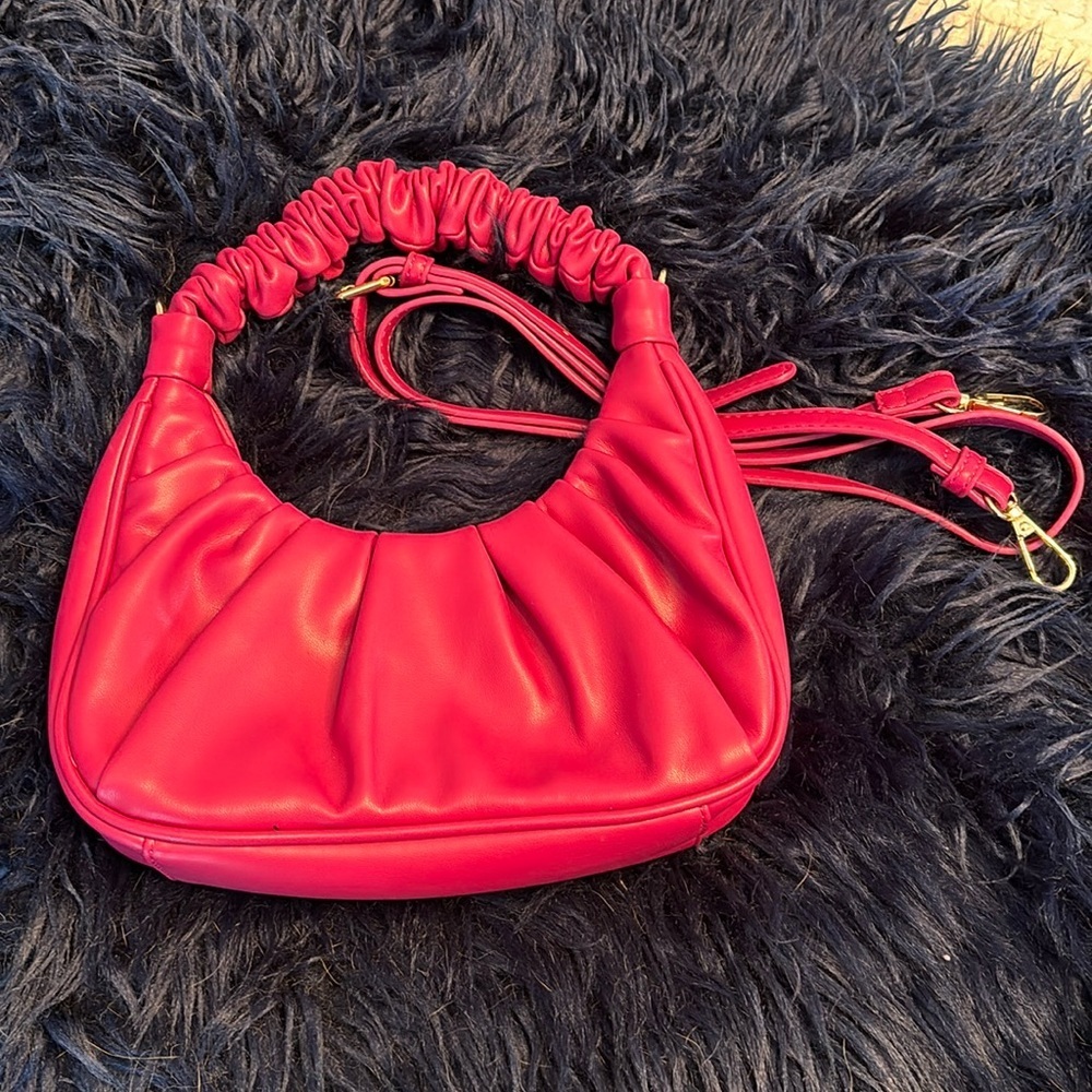 Pink vegan leather small bag/purse with removable adjustable shoulder strap